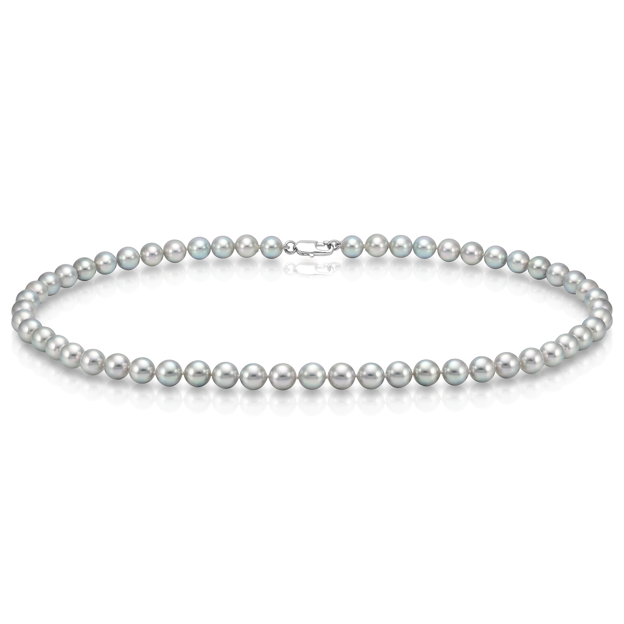 Ожерелье из серого круглого морского жемчуга 6,5-7 мм. Качество жемчуга наивысшее ААА. Артикул 7608