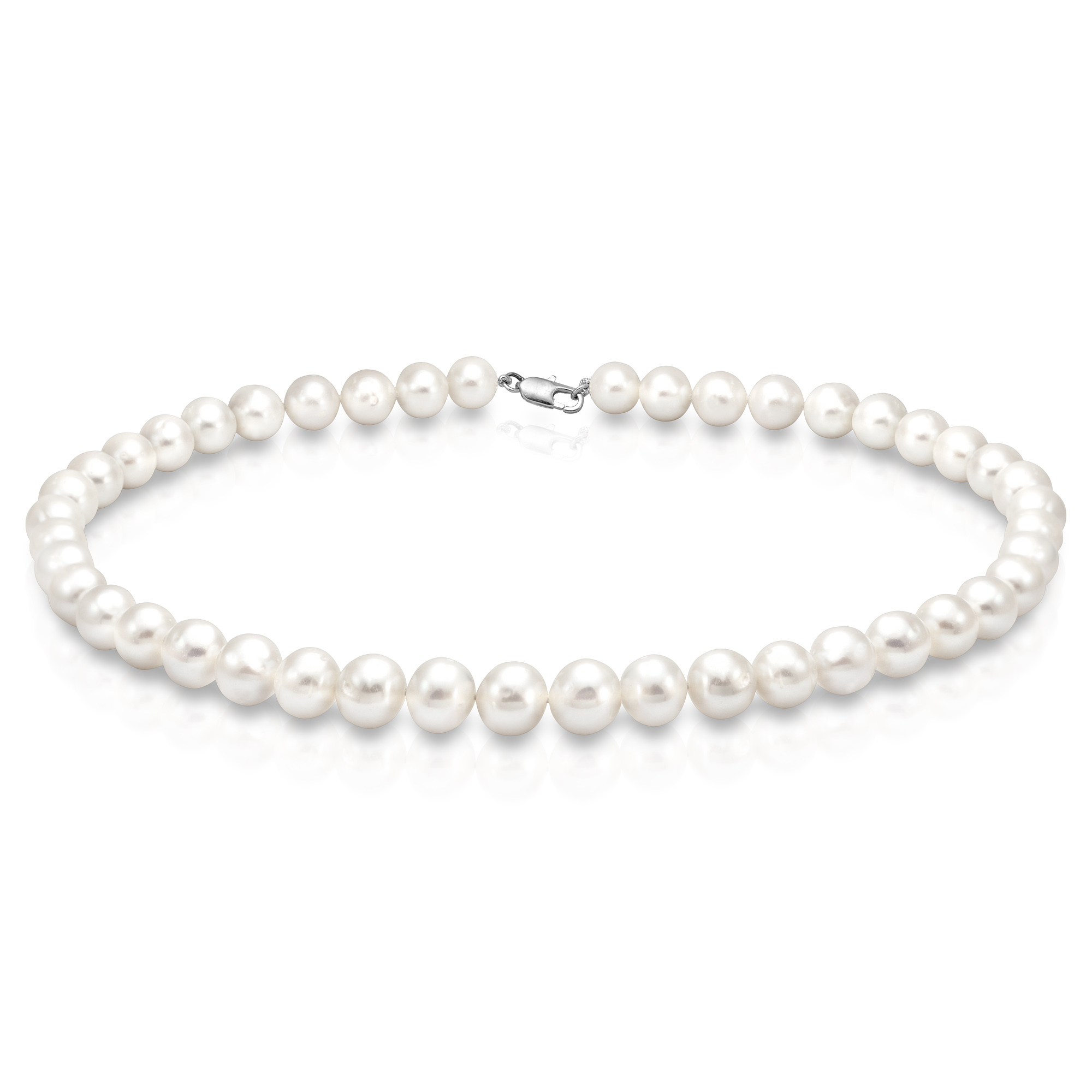 Ожерелье из белого круглого речного жемчуга 8,5-9,5 мм. Качество жемчуга наивысшее ААА. Артикул 8294