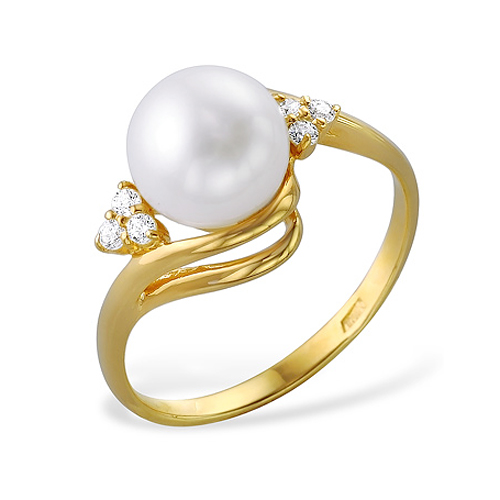 Кольцо из серебра 925 пробы с белой жемчужиной 7-7,5 мм. Артикул 10052