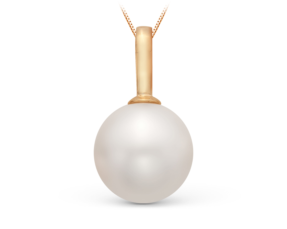 Кулон из желтого золота с белой Австралийской жемчужиной 12,6-12,9 мм. Артикул 10686