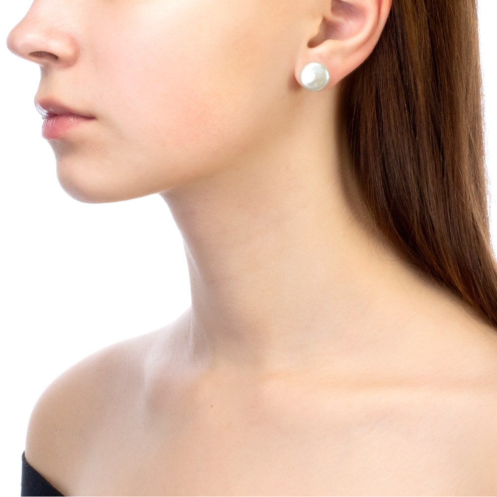 Пусеты из серебра с белыми жемчужинами "барокко" 13,5-14 мм. Артикул 10171