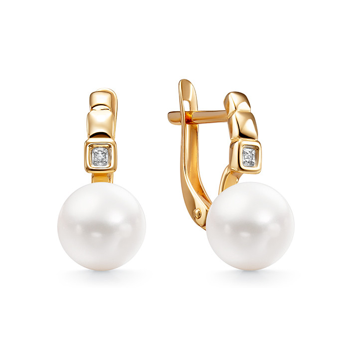 Серьги из красного золота с белыми жемчужинами 7,5-8 мм. Артикул 9865 Серьги из красного золота с белыми жемчужинами 7,5-8 мм. Артикул 9865