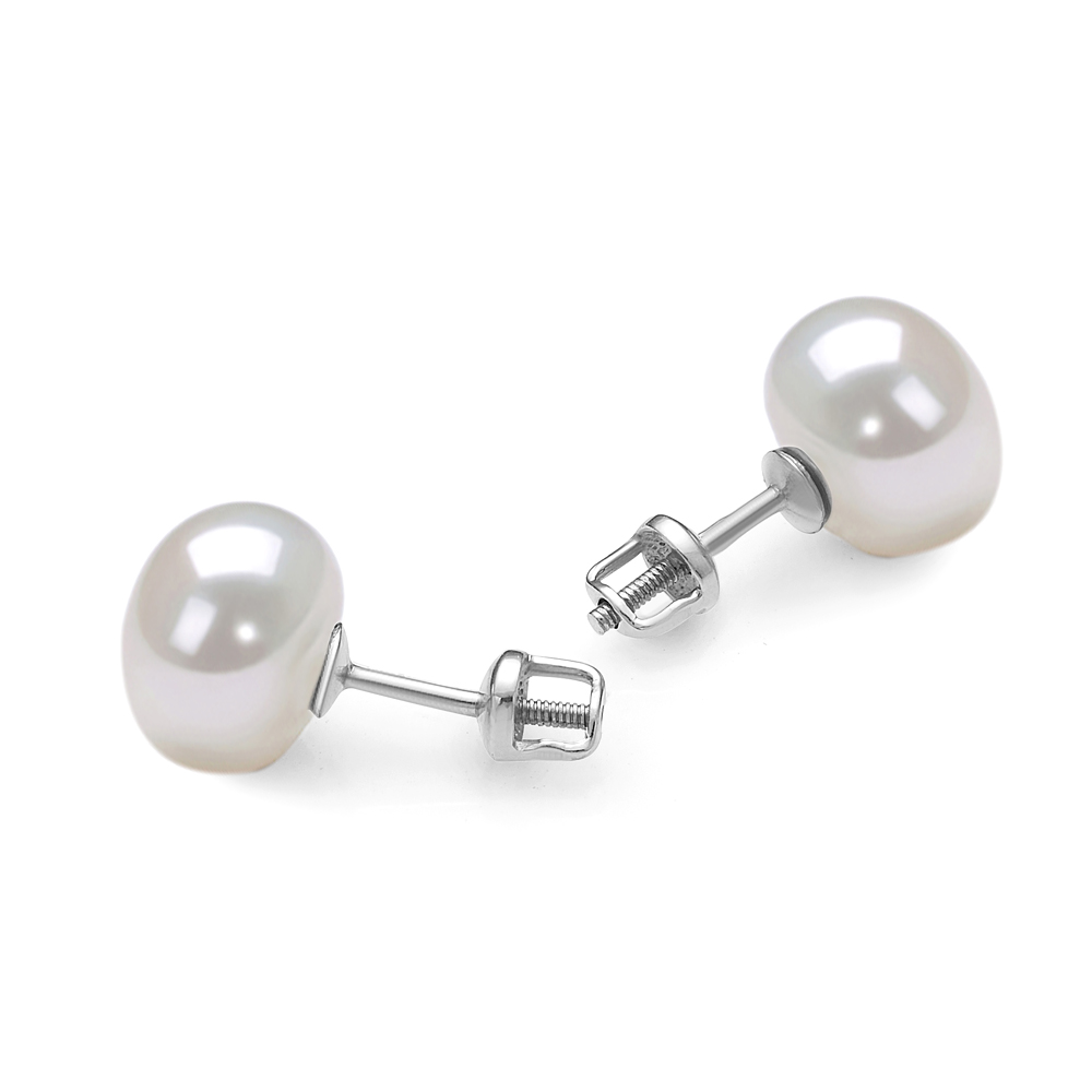 Пусеты из серебра с белыми жемчужинами 10,5-11 мм. Артикул 11782