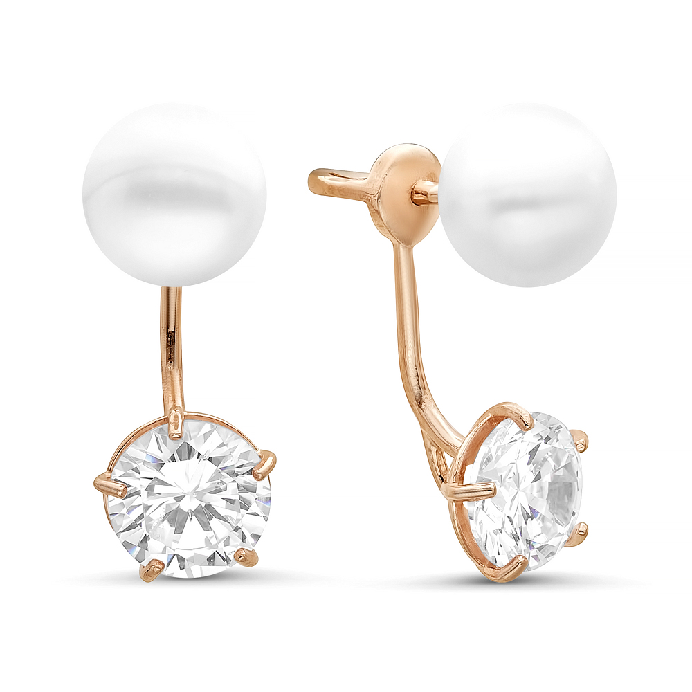 Двойные пусеты "Dior" из серебра с белыми жемчужинами 8,5-9 мм. Артикул 9237