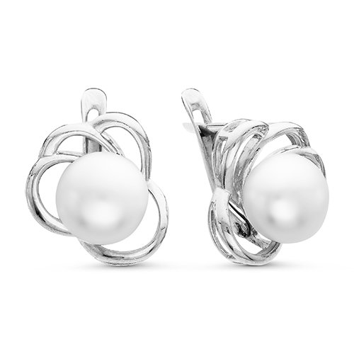 Серьги из белого золота с белыми жемчужинами 7-7,5 мм. Артикул 9516 Серьги из белого золота с белыми жемчужинами 7-7,5 мм. Артикул 9516