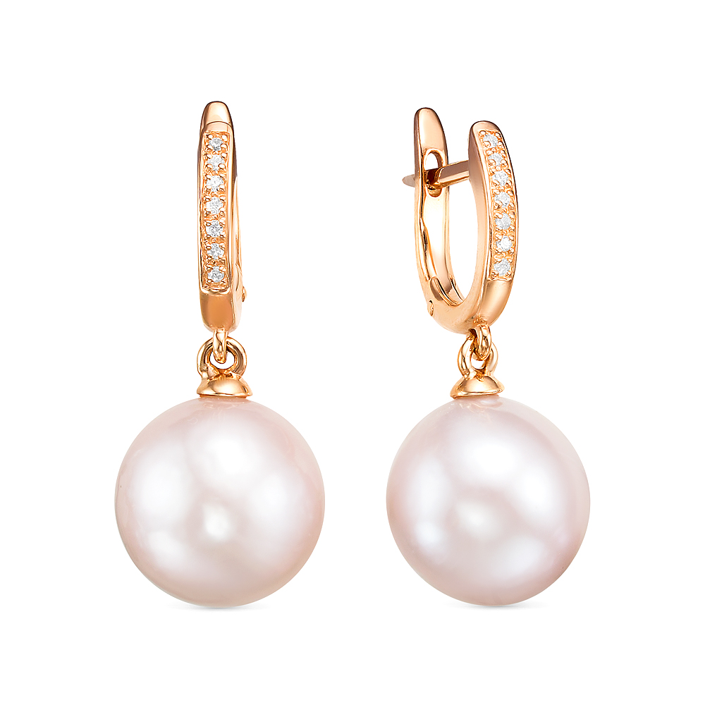 Серьги из серебра с розовыми японскими жемчужинами 12,5-13 мм. Артикул 12460