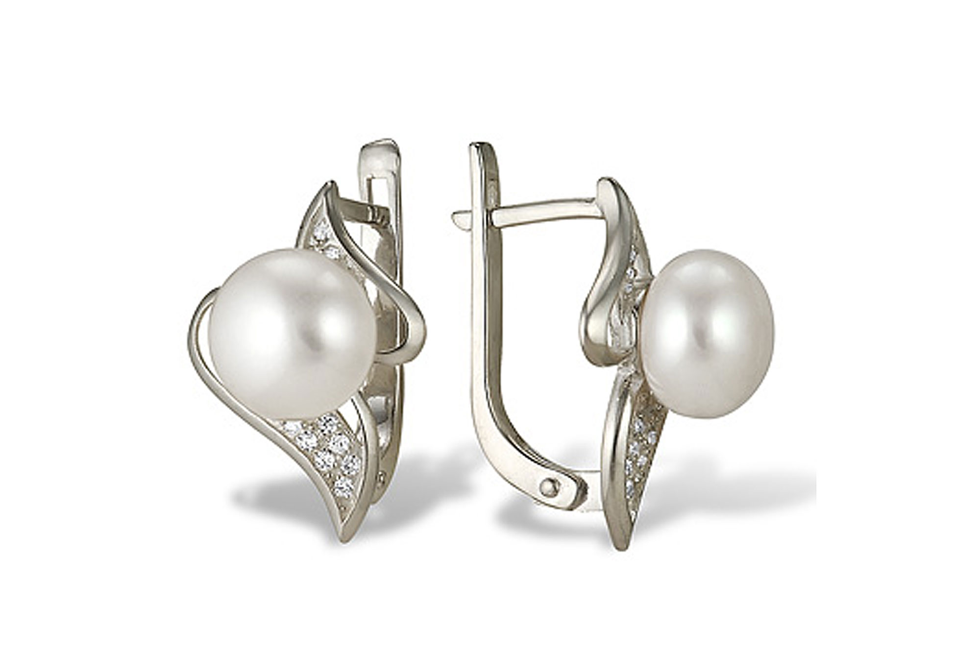Серьги из белого золота с белыми жемчужинами 7-7,5 мм. Артикул 10134 Серьги из белого золота с белыми жемчужинами 7-7,5 мм. Артикул 10134