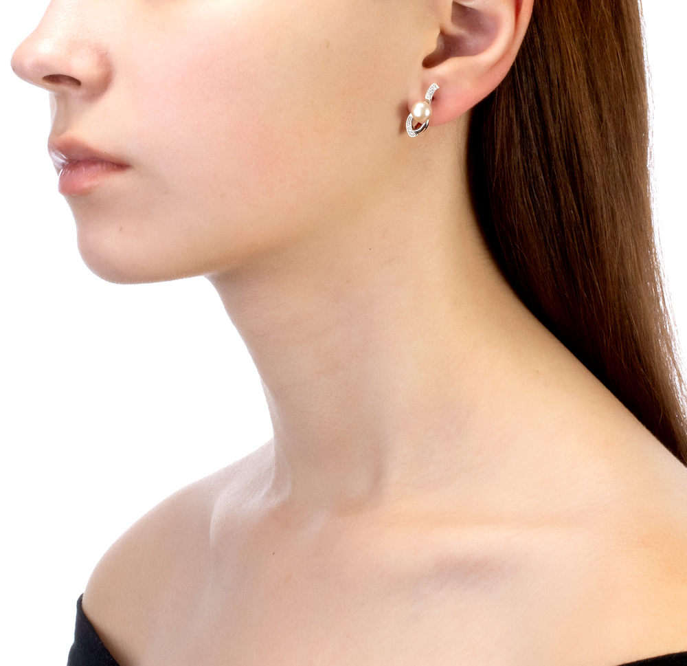 Серьги из серебра с розовыми жемчужинами 6,5-7 мм. Артикул 10928