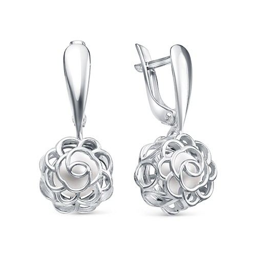 Серьги из серебра с белыми жемчужинами 6,5-7 мм. Артикул 11512 Серьги из серебра с белыми жемчужинами 6,5-7 мм. Артикул 11512