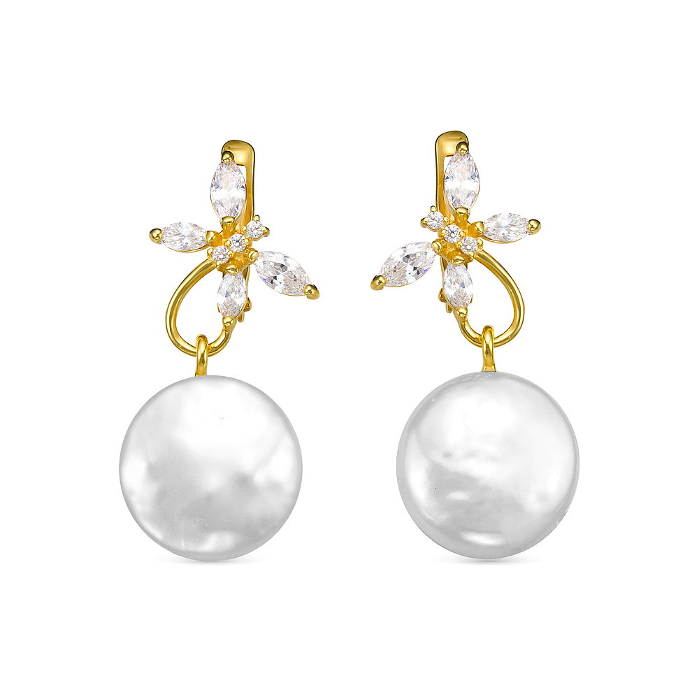 Серьги из серебра с белыми жемчужинами "барокко" 13-13,5 мм. Артикул 12483 Серьги из серебра с белыми жемчужинами "барокко" 13-13,5 мм. Артикул 12483