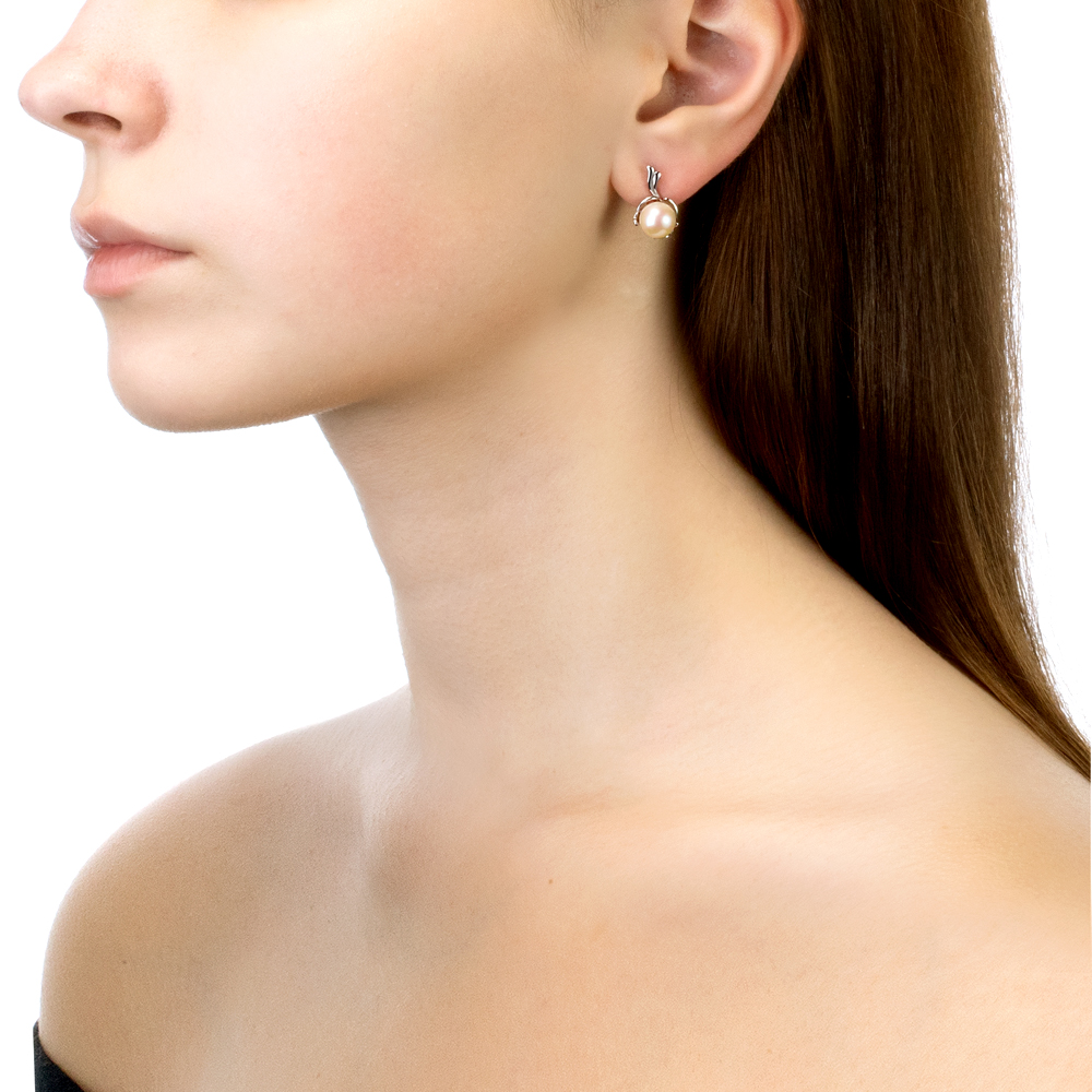 Серьги из серебра с белыми жемчужинами 7,5-8 мм. Артикул 11579 Серьги из серебра с белыми жемчужинами 7,5-8 мм. Артикул 11579