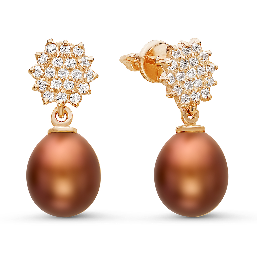 Серьги из серебра с шоколадными жемчужинами 8,5-9 мм. Артикул 10775 Серьги из серебра с шоколадными жемчужинами 8,5-9 мм. Артикул 10775