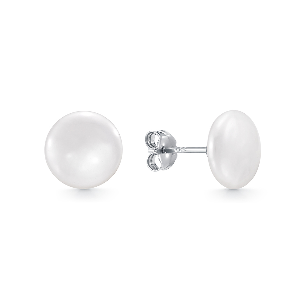 Пусеты из серебра с белыми жемчужинами "Барокко" 10,5-11 мм. Артикул 8538