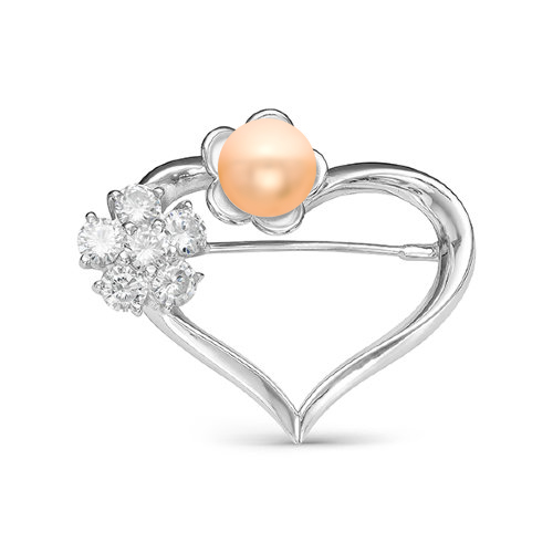 Брошь из серебра с розовой жемчужиной 8,5-9 мм. Артикул 11904