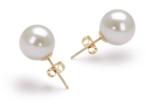 Пусеты из серебра с белыми жемчужинами 9-9,5 мм. Артикул 8534