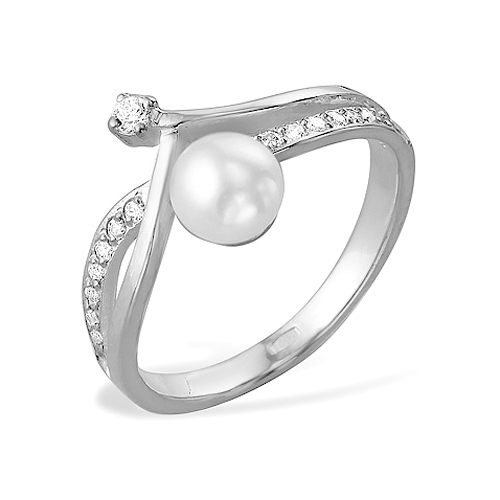 Кольцо из белого золота 585 пробы с белой жемчужиной 7-7,5 мм. Артикул 12034