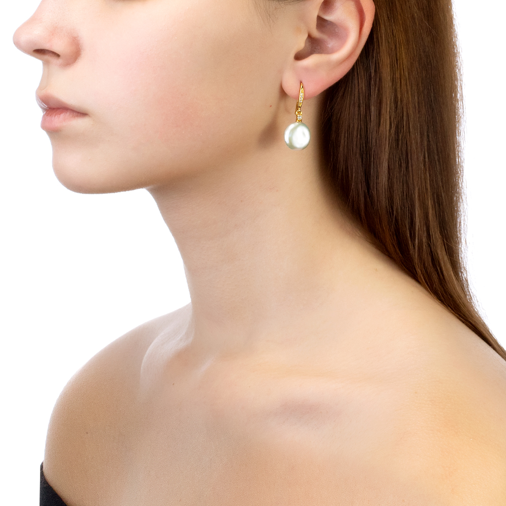 Серьги из серебра с белыми жемчужинами "барокко" 13,5-14 мм. Артикул 12484 Серьги из серебра с белыми жемчужинами "барокко" 13,5-14 мм. Артикул 12484