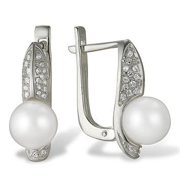 Серьги из серебра с белыми жемчужинами 8-8,5 мм. Артикул 11200 Серьги из серебра с белыми жемчужинами 8-8,5 мм. Артикул 11200