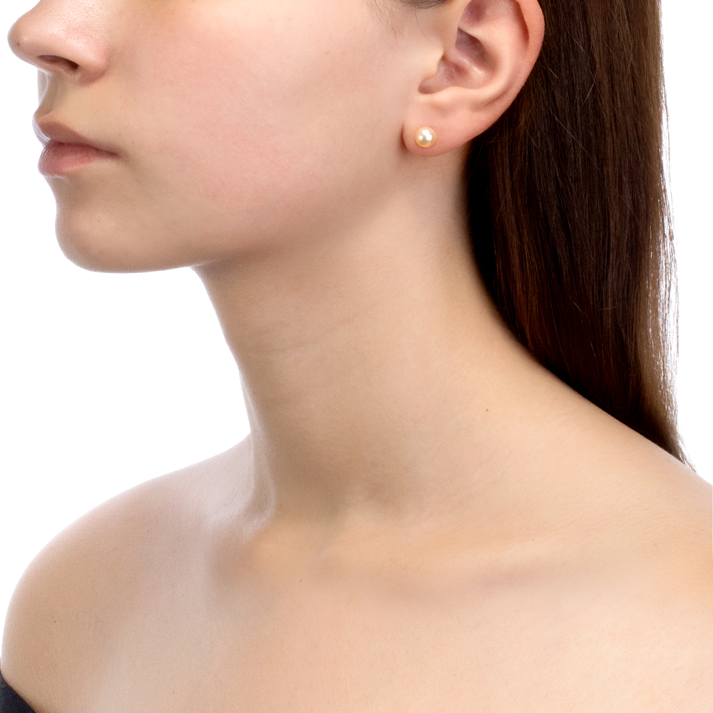 Пусеты из серебра с розовыми жемчужинами 6,5-7 мм. Артикул 10182