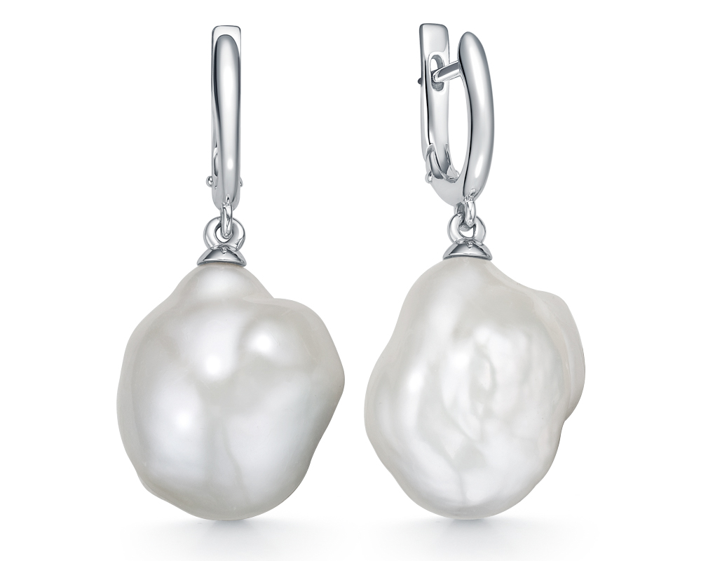 Серьги из золота с барочными жемчужинами 16-20 мм. Артикул 11370