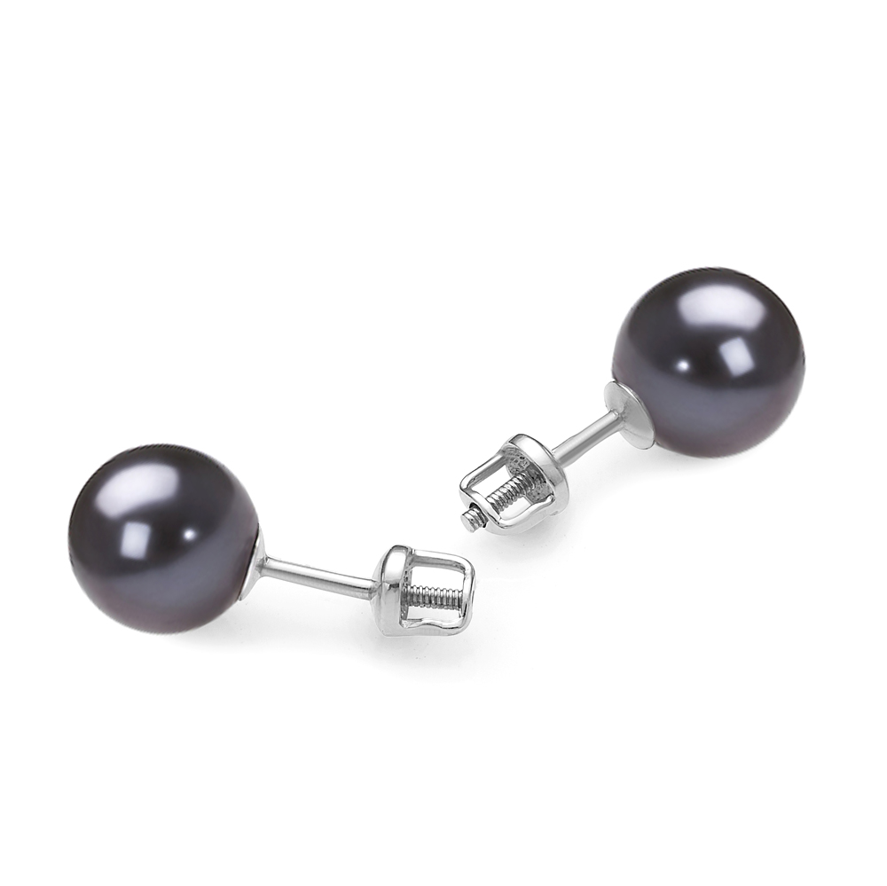 Пусеты из серебра с черными жемчужинами 8-8,5 мм. Артикул 11764 Пусеты из серебра с черными жемчужинами 8-8,5 мм. Артикул 11764