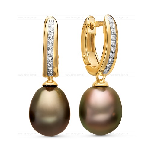 Серьги из серебра с Таитянскими жемчужинами 10-10,5 мм. Артикул 11102