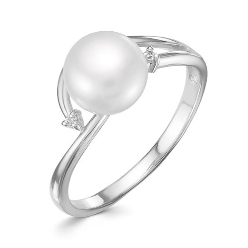 Кольцо из белого золота 585 пробы с белой жемчужиной 8,5-9 мм. Артикул 9343