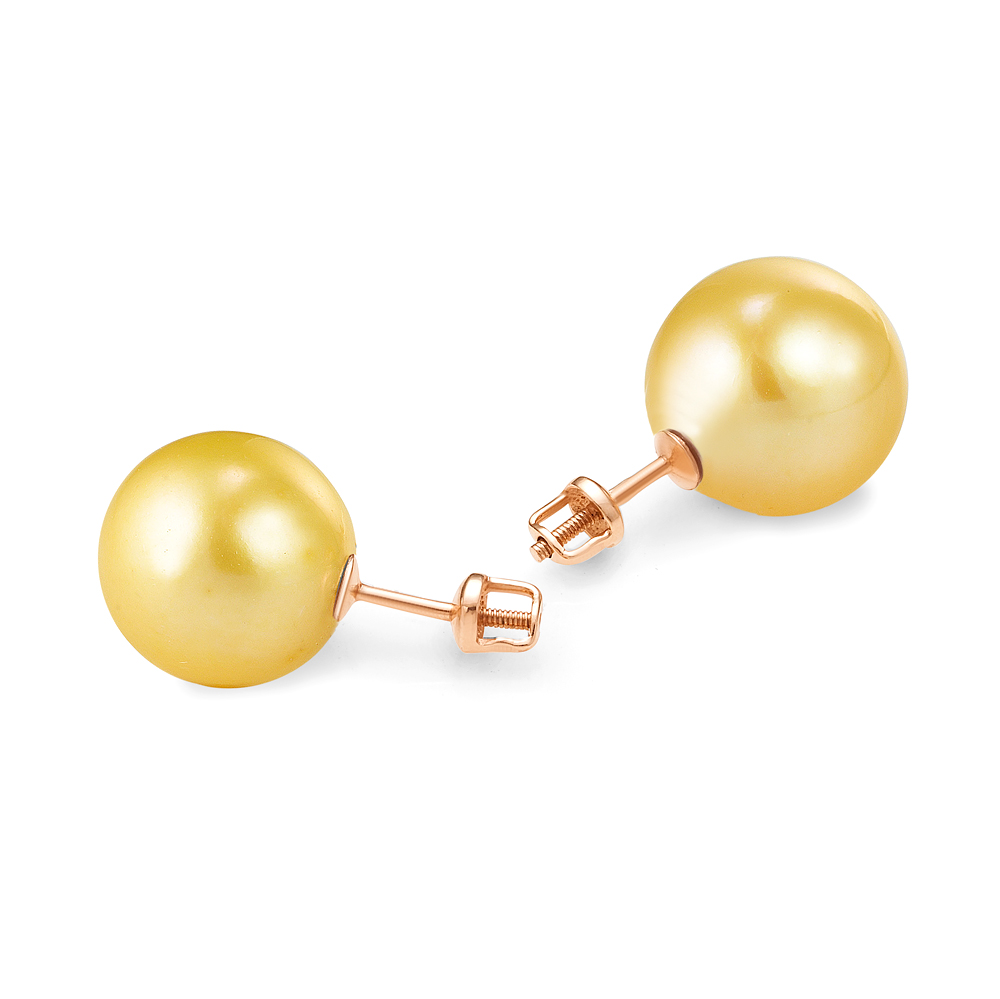 Пусеты из серебра с золотистыми жемчужинами 10-10,5 мм. Артикул 11778