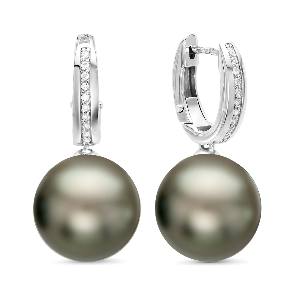 Серьги из золота с черными Таитянскими жемчужинами 12-12,5 мм. Артикул 11252