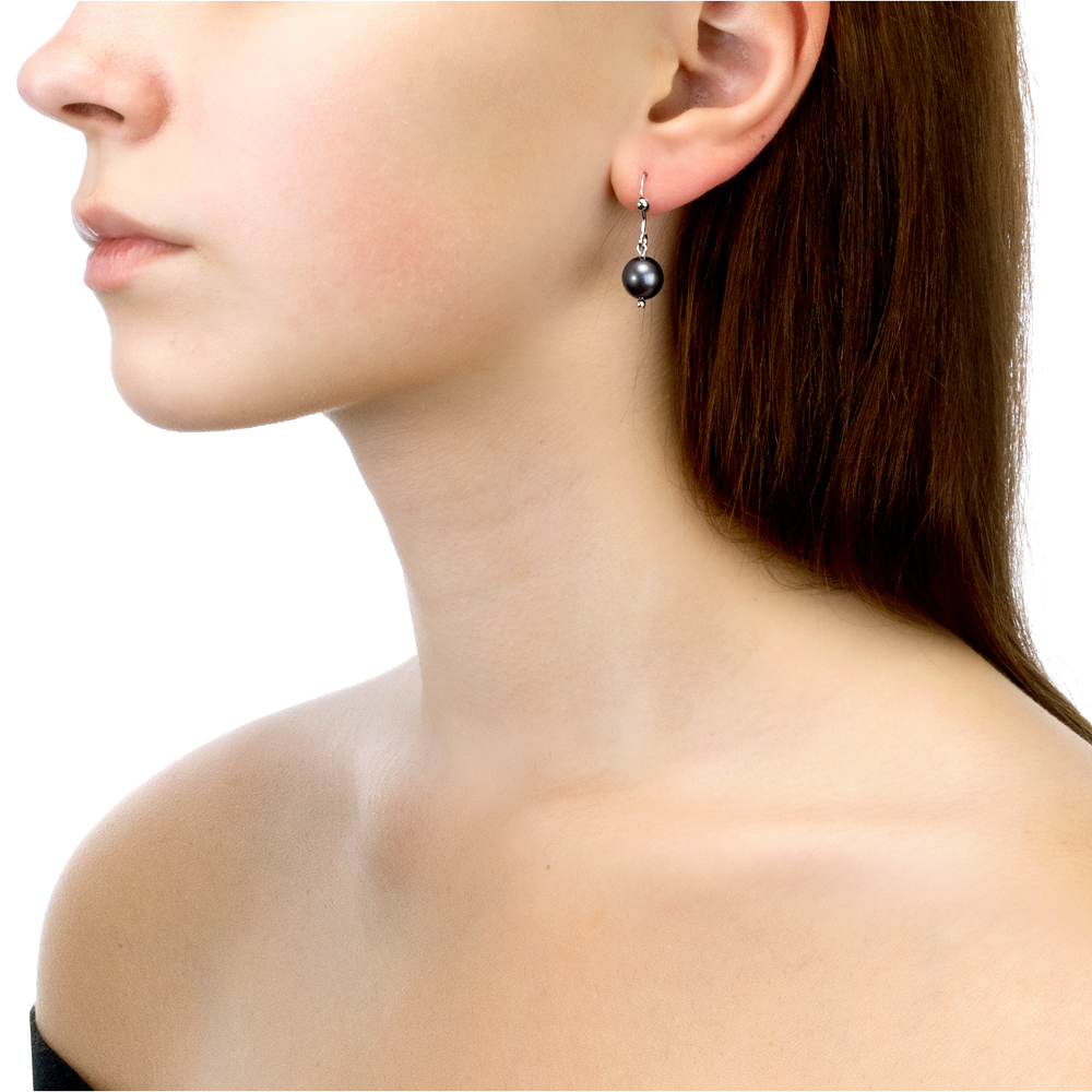 Серьги из серебра с черными жемчужинами 9 мм. Артикул 11261 Серьги из серебра с черными жемчужинами 9 мм. Артикул 11261