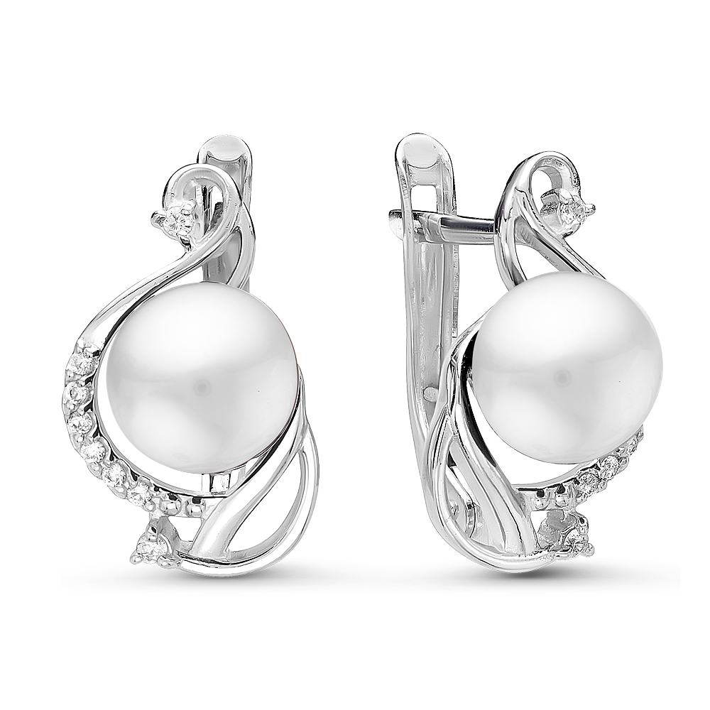 Серьги из серебра с белыми жемчужинами 7-7,5 мм. Артикул 10790
