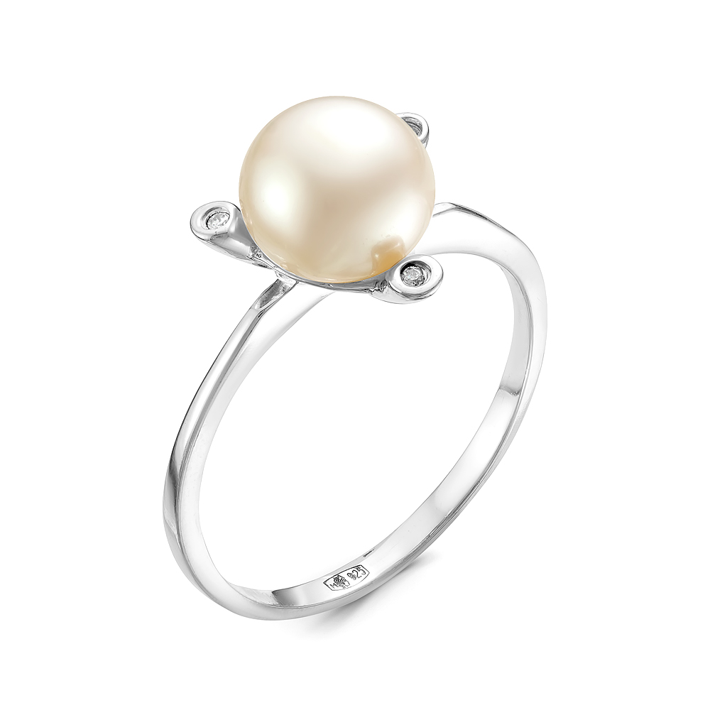 Кольцо из серебра 925 пробы с белой речной жемчужиной 9 мм. Артикул 10892