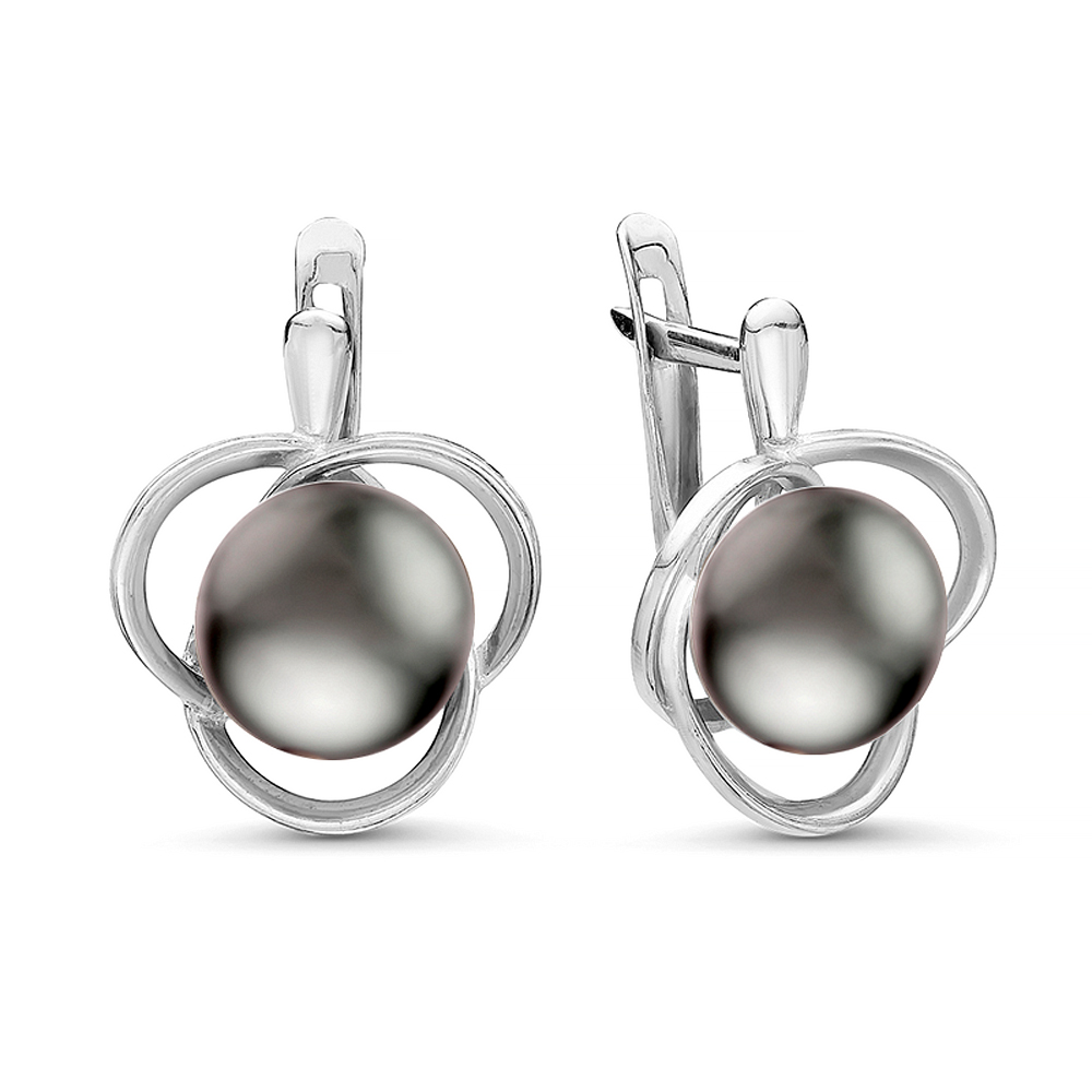 Серьги из серебра с черными жемчужинами 8,5-9 мм. Артикул 10771 Серьги из серебра с черными жемчужинами 8,5-9 мм. Артикул 10771