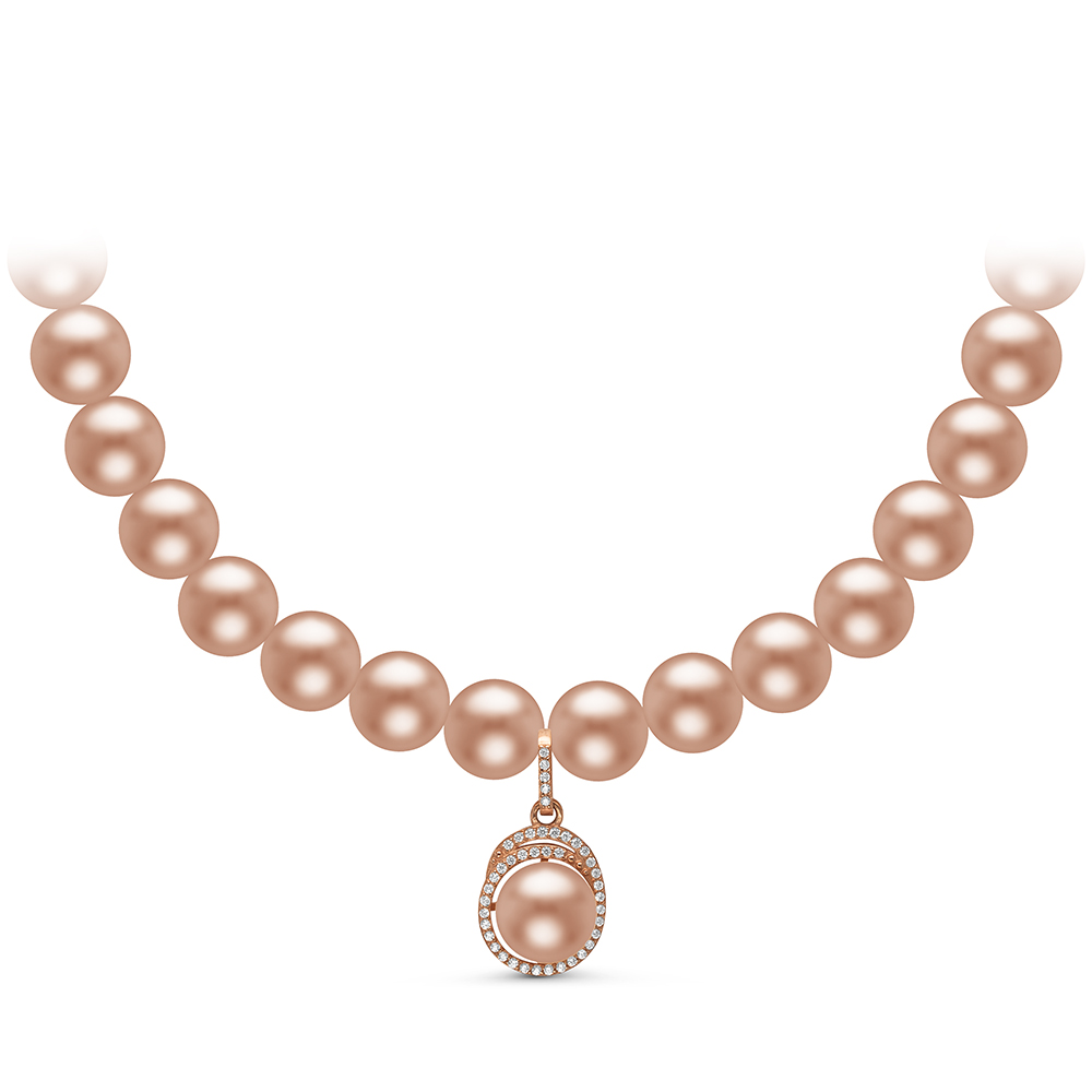 Ожерелье с кулоном из розового круглого жемчуга 8,5-9,5 мм. Качество жемчуга наивысшее ААА. Артикул 10949