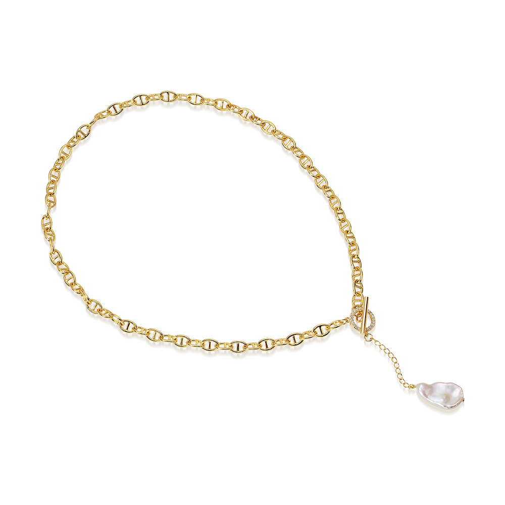 Колье из бижутерного сплава с белой барочной жемчужиной 12-17 мм. Качество жемчуга наивысшее ААА. Артикул 12741