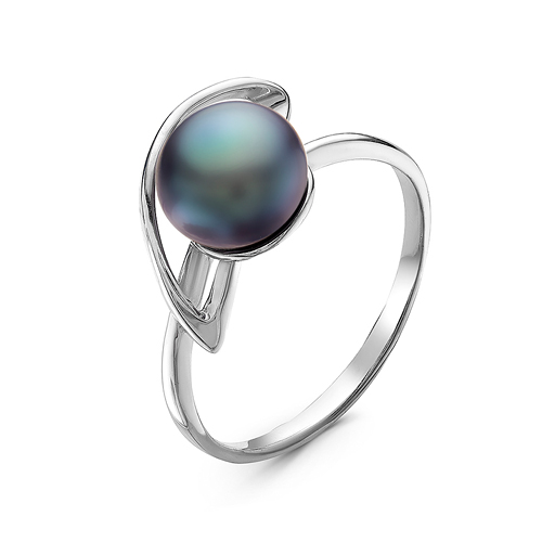Кольцо из серебра 925 пробы с черной речной жемчужиной 7,5-8 мм. Артикул 10862