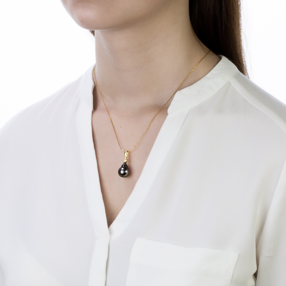 Кулон из серебра с черной Таитянской жемчужиной 11-11,5 мм. Артикул 11088