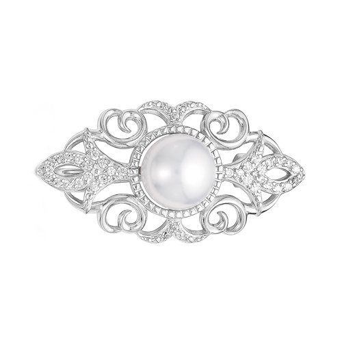 Брошь из серебра с белой речной жемчужиной 8,5-9 мм. Артикул 12230