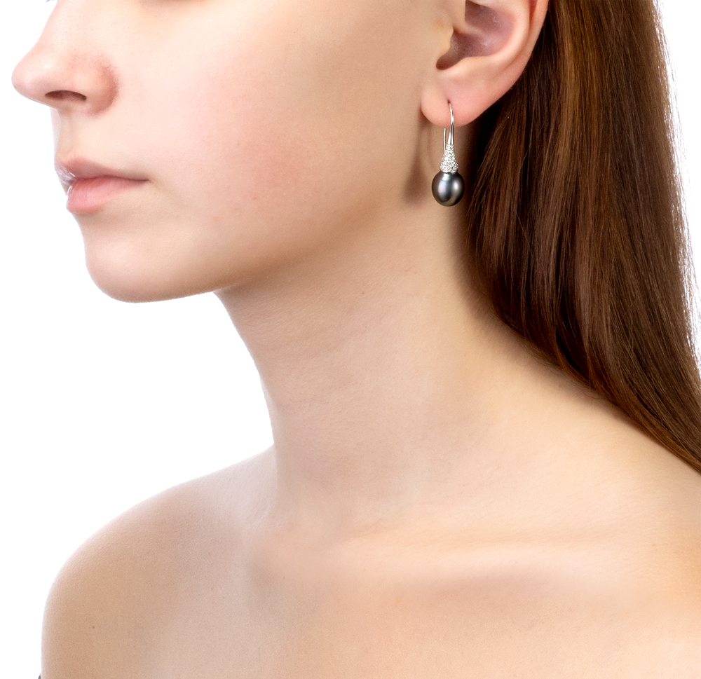 Серьги из серебра с Таитянскими жемчужинами 11-11,5 мм. Артикул 10812