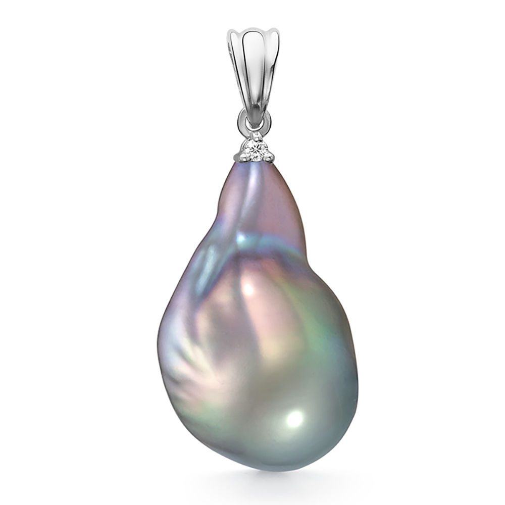 Кулон "Барокко" из золота 585 пробы с серебристой жемчужиной 15-20 мм. Артикул 11623 Кулон "Барокко" из золота 585 пробы с серебристой жемчужиной 15-20 мм. Артикул 11623