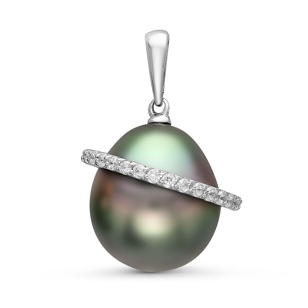 Кулон из серебра с черной Таитянской жемчужиной 12-12,5 мм. Артикул 10846