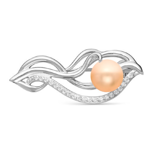 Брошь из серебра с розовой жемчужиной 8,5-9 мм. Артикул 8628