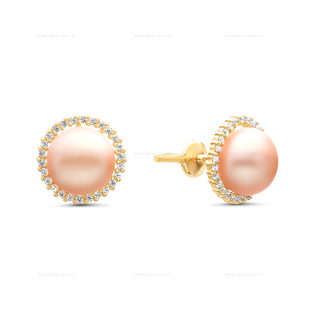 Серьги-пусеты из серебра с розовыми жемчужинами 7-7,5 мм. Артикул 11575