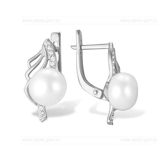 Серьги из белого золота с белыми жемчужинами 7,5-8 мм. Артикул 11985 Серьги из белого золота с белыми жемчужинами 7,5-8 мм. Артикул 11985