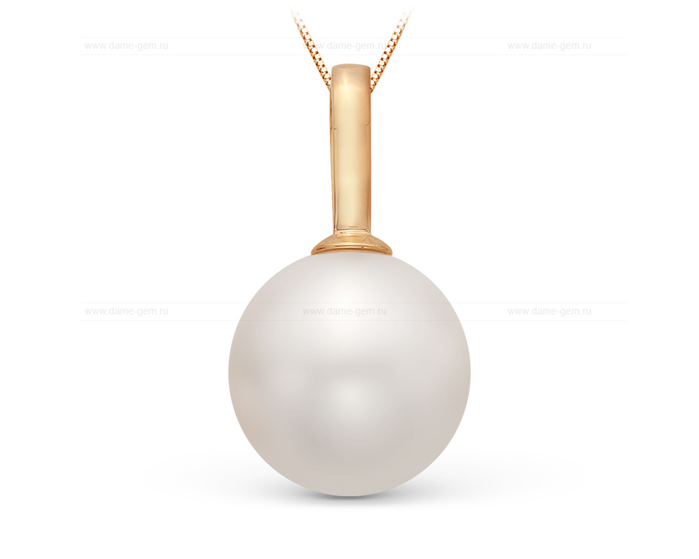 Кулон из желтого золота с белой Австралийской жемчужиной 12,6-12,9 мм. Артикул 10686