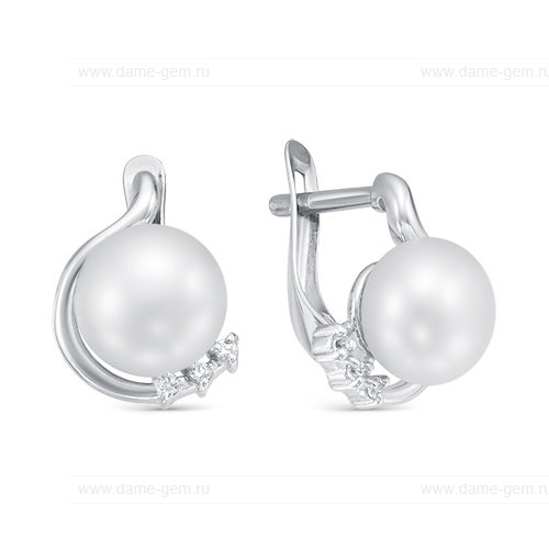 Серьги из белого золота с белыми жемчужинами 8,5-9 мм. Артикул 9148 Серьги из белого золота с белыми жемчужинами 8,5-9 мм. Артикул 9148