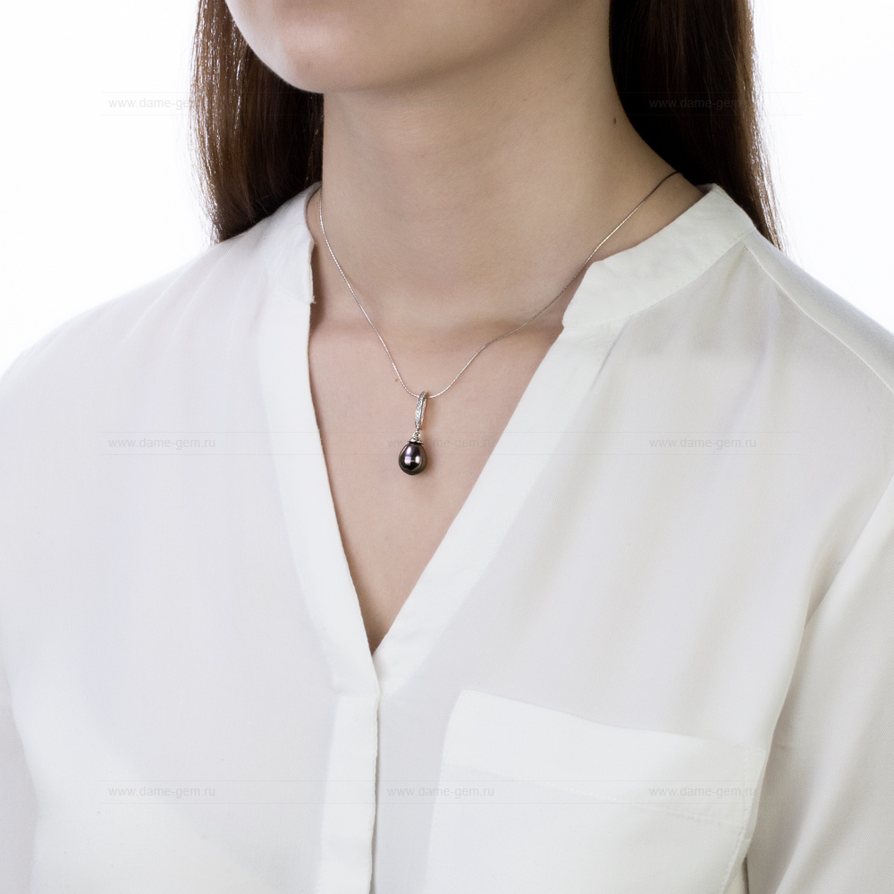 Кулон из серебра с черной Таитянской жемчужиной 9,6-9,9 мм. Артикул 10700