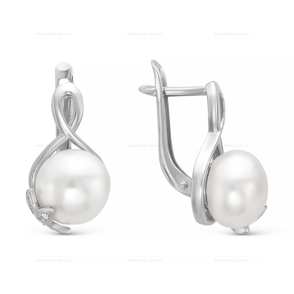 Серьги из серебра с белыми жемчужинами 8,5-9 мм. Артикул 10797