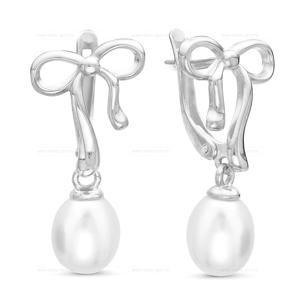 Серьги из серебра с белыми жемчужинами 7,5-8 мм. Артикул 11635