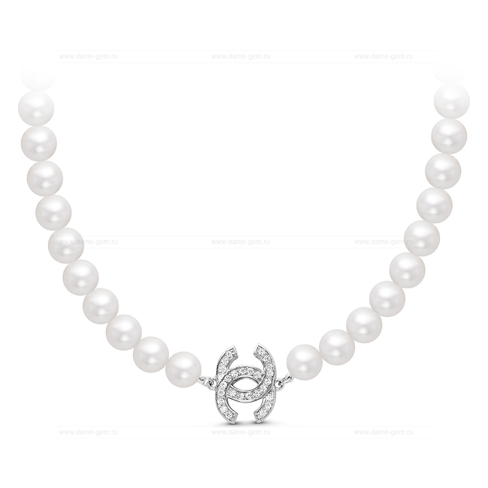 Бусы из белого жемчуга 7,5-8,5 мм со вставками из серебра. Качество жемчуга высокое АА+. Артикул 11168